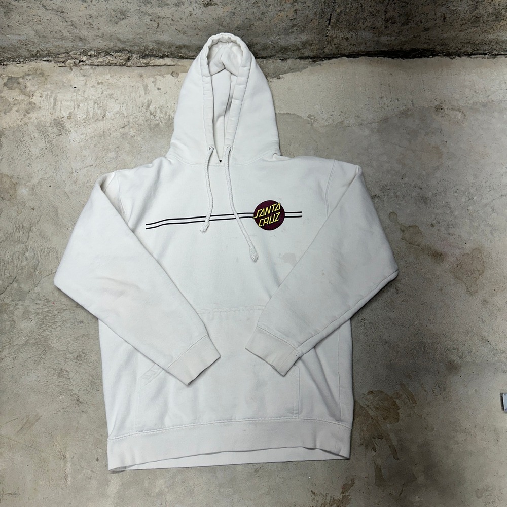 Santa Cruz Hoodie Sweatshirt Mens Medium‎ White Pullover Skateboard Logo